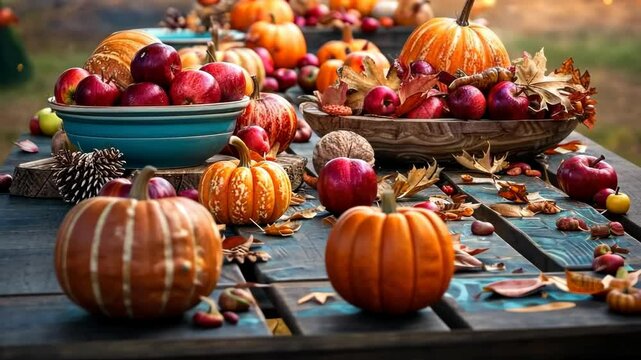 Harvest gathering: Thanksgiving Day dedicated to appreciating abundance, featuring festive feasts and heartfelt moments, capturing the spirit of gratitude and community among loved ones.