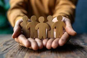 Hands Holding Wooden Figures Symbolizing Community and Support