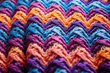 Fototapeta premium A close-up photo of a meticulously handwoven textile with intricate geometric patterns in vibrant hues
