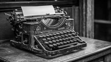 A vintage typewriter resting on a wooden surface, symbolizing traditional writing methods.