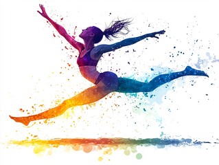 Vector design of acrobatic gymnast performing on the trampoline using vibrant abstract shapes and bold colors