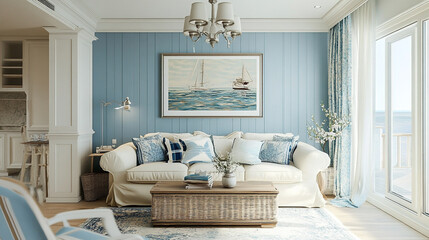 The interior of a nice, bright children's room. A cozy white bedroom, sunlight through windows - Generative AI