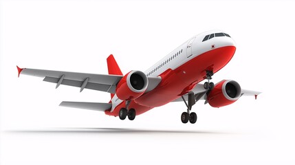 Obraz premium Red and White Airplane in Flight Against White Background