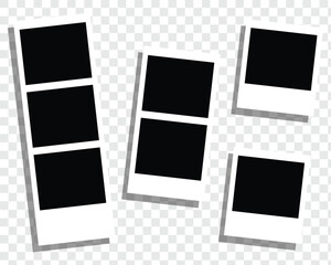 Photo booth images. Realistic blank photography template. Retro empty photo frame. Vector picture strips instant snapshot with black frame.