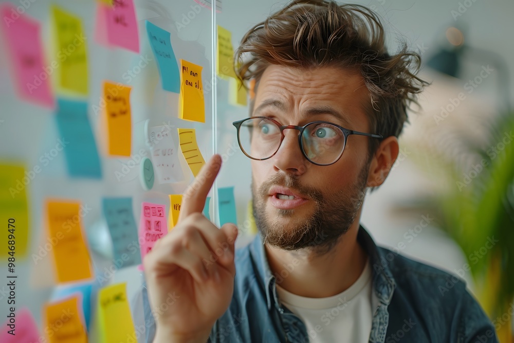 Poster engaging brainstorming session with colorful sticky notes