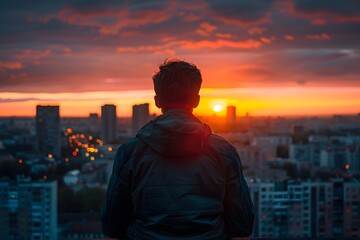 Fototapeta premium Serene Sunset Over a Cityscape: A Reflective Moment