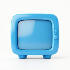 A minimalist 3D television icon in bright blue, with a sleek, modern design, isolated on a white backdrop