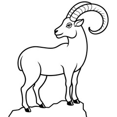Majestic Ibex with Spiraling Horns on Cliff - Vector Art