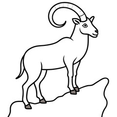 Majestic Ibex with Spiraling Horns on Cliff - Vector Art