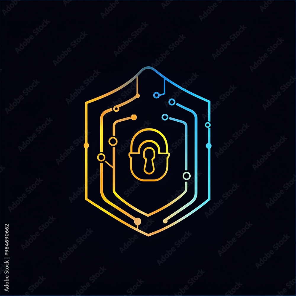 Poster abstract shield with a lock and circuit board inside.