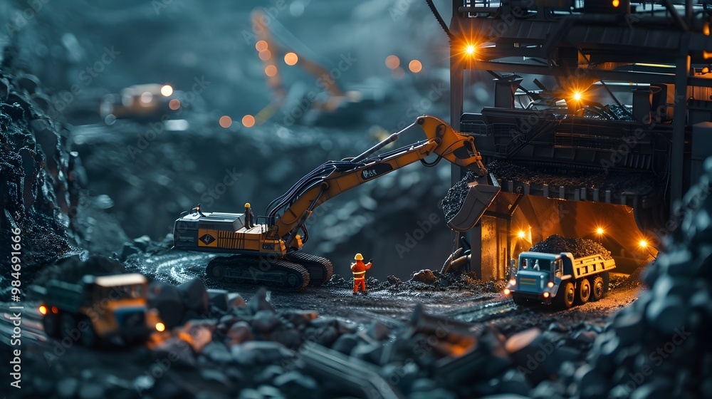 Aufkleber expansive coal mining with heavy machinery extracting mineral resources