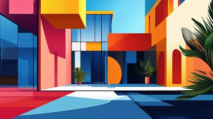 Abstract art real estate advertisement, emphasizing entrepreneurship and finance through bold colors and dynamic design