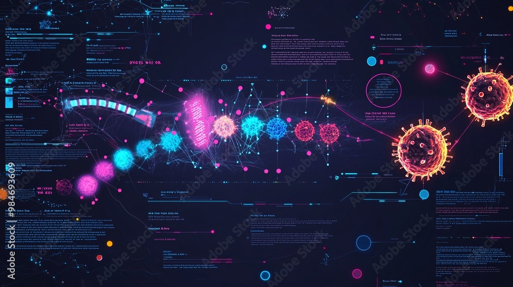 Wall mural digital visualization of virus spreading through network