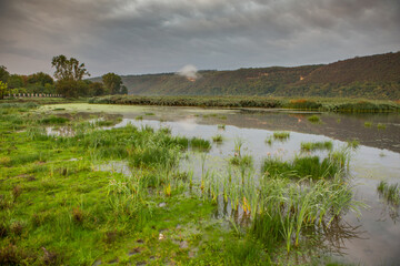 Landscape with beautiful nature on the banks of the Nistru river in the Republic of Moldova, Europe. Photo of the Moldovan village.