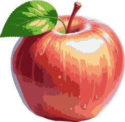 Fresh Apple with Green Leaf Illustration