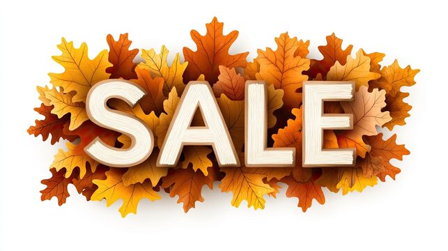 A vibrant autumn backdrop features a decorative SALE 20% text crafted from colorful maple and oak leaves, ideal for promoting seasonal discounts and sales events