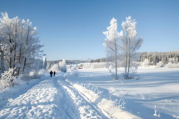 Fototapeta premium Serene Winter Walk Through a Snow-Covered Landscape