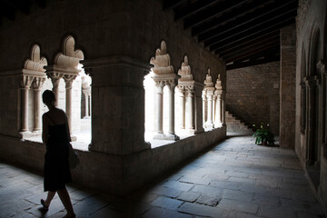 Barcelona, Spain, Sept 4 2008, Exploring the 12th-century Claustro of Sant Pau Del Campo in...