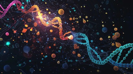 Abstract DNA Double Helix with Glowing Particles