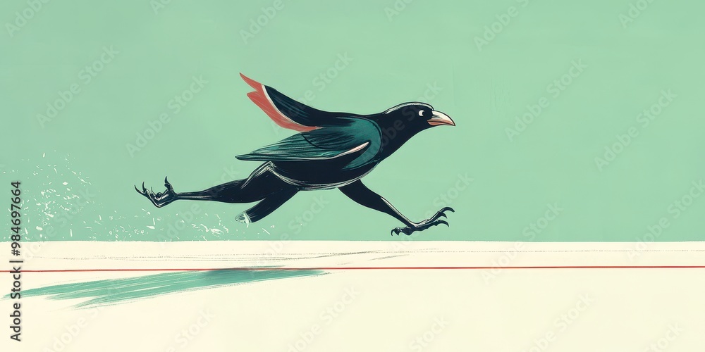 Poster Dynamic Bird Running Across a Minimal Background