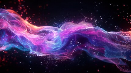 Fototapeta premium Abstract colorful energy flow with particles in dark background.
