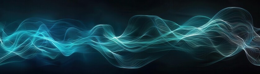 Abstract blue and white smoke waves on a dark background.