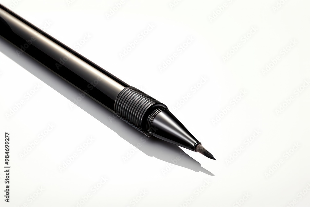Poster a sleek eyeliner pencil with a sharp point, creating a precise, dramatic cat-eye look