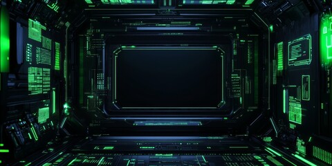 This design features a sleek, modern cyber interface with a green theme, ideal for gamers and streamers. It showcases a hightech control layout and eyecatching holographic elements