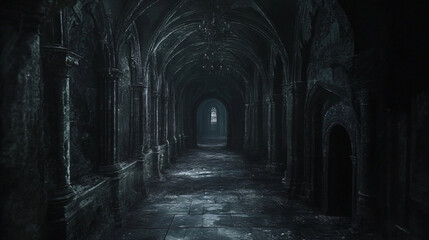 A haunted castle with overgrown courtyards, where nature has taken over the crumbling walls.