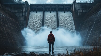 Obraz premium Majestic Hydroelectric Dam and Powerful Water Surge