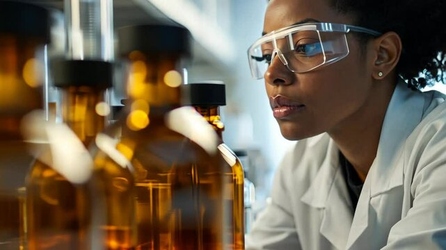 Scientist analyzing samples in laboratory during afternoon research session
