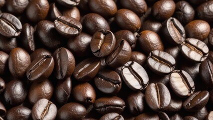 Obraz premium A close-up of roasted coffee beans showcasing their rich texture and color.