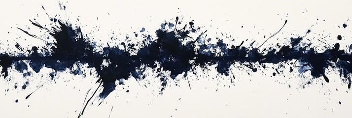 This is an abstract representation that showcases a striking blue and black paint splatter artistically placed across a crisp white background, making it an ideal choice for modern decor in any space