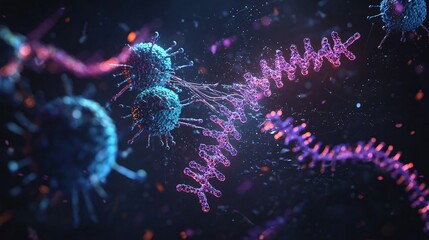 Obraz premium Microscopic View of Cells and DNA