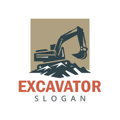 Excavator logo. Heavy equipment logo for construction company. Excavator illustration logo template.