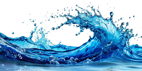 The dynamic water splash creates an energetic and lively scene, showing the fluidity and movement of the waves.The water shines in bright, bright blue colors against a transparent background.AI genera