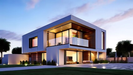 Fototapeta premium modern luxury two-story house residential design in kingdom of saudi arabia