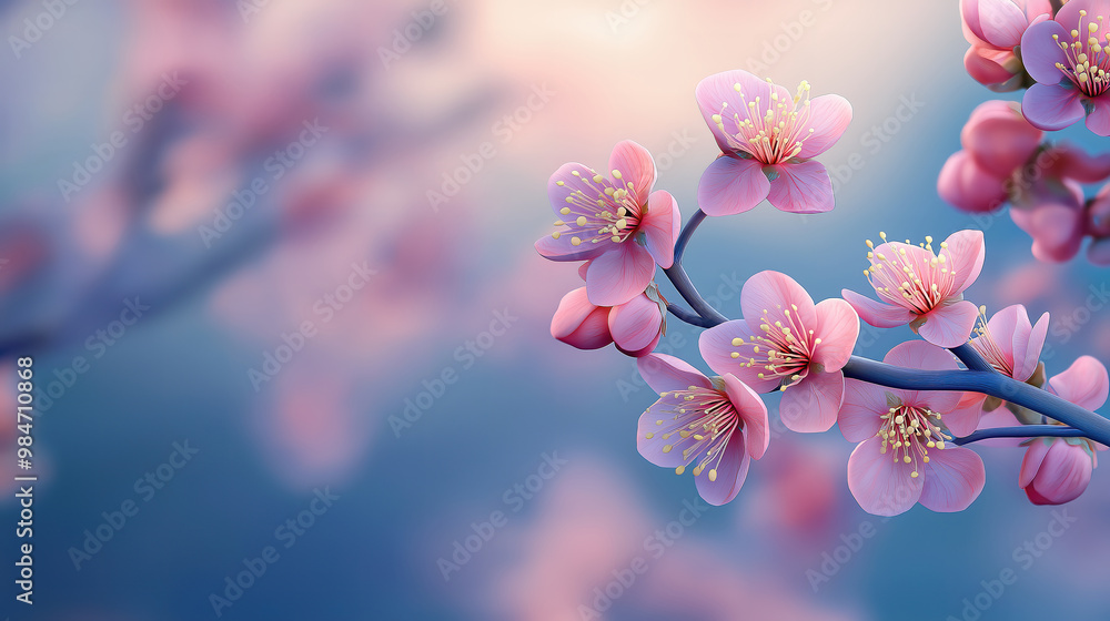Poster blossoming apricot tree branches with copy space for spring web banner