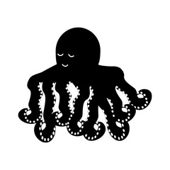 Black and white cute octopus, sea animal. Vector cartoon illustration, icon