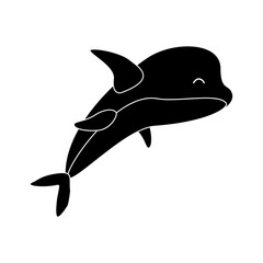 Black and white silhouette dolphin, sea animal. Vector illustration, icon