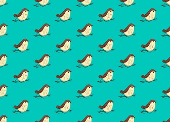 Seamless pattern with birds. Birds on a branch. A brown and white bird on a blue background.