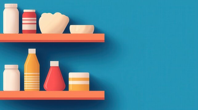 Supermarket shelves, butter and margarine products, flat design illustration