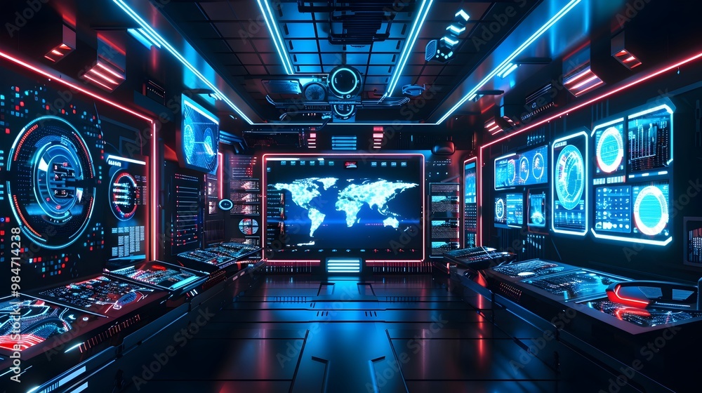 Aufkleber futuristic technology exhibit with interactive displays on ai robotics and nanotechnology