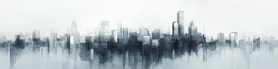 An abstract representation of a vibrant city skyline, expertly blending shades of deep black and soft grey, enhanced by a smooth texture, making it perfect for backgrounds or as art banners