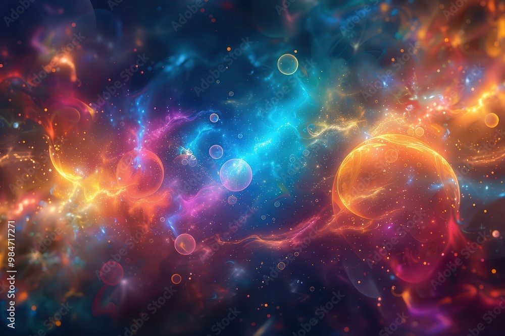 Poster a colorful space background with many small circles