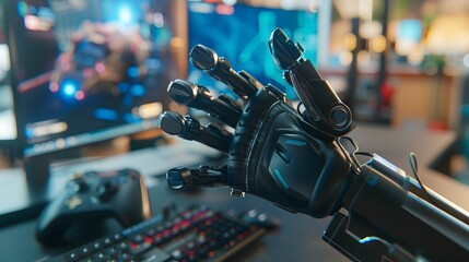 Obraz premium Prosthetic Arm with Integrated VR Controllers for Immersive Virtual Interactions