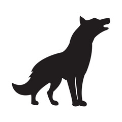 Howling fox silhouettes in black , white background.