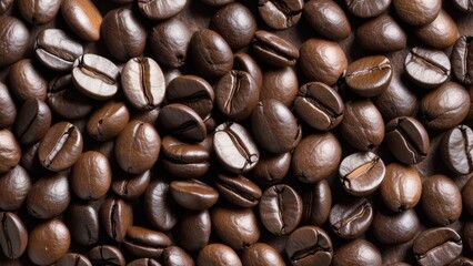 Obraz premium A close-up view of roasted coffee beans, showcasing their rich texture and color.