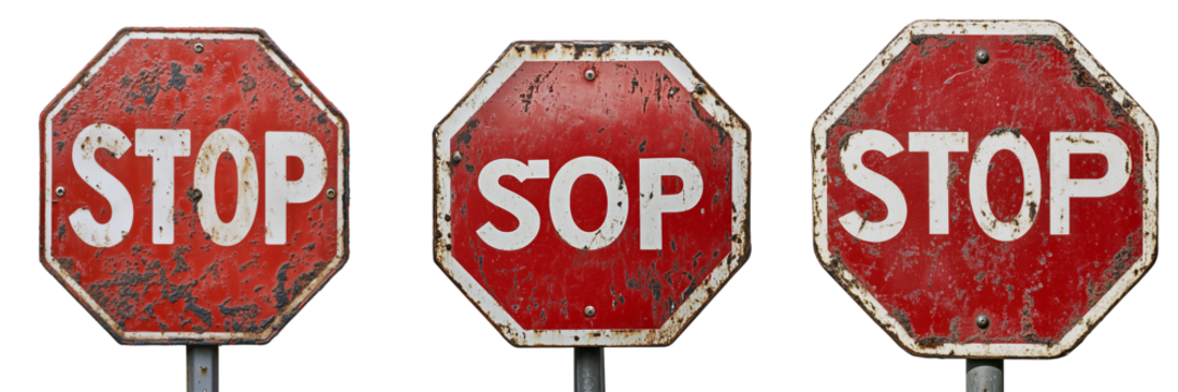 A red stop sign with white lettering, perfectly, isolated on Transparent