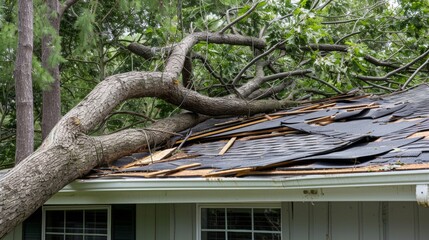tree fallen on a house after a windstorm